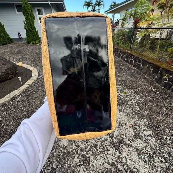 Bath & Body Works Straw Tote Basket Bag Pink Gingham Lining Black Handles - Picture 10 of 12